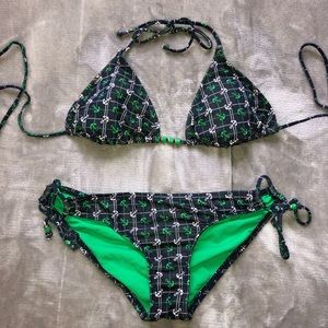 Navy and Green Two-Piece Triangle Anchor Bikini
